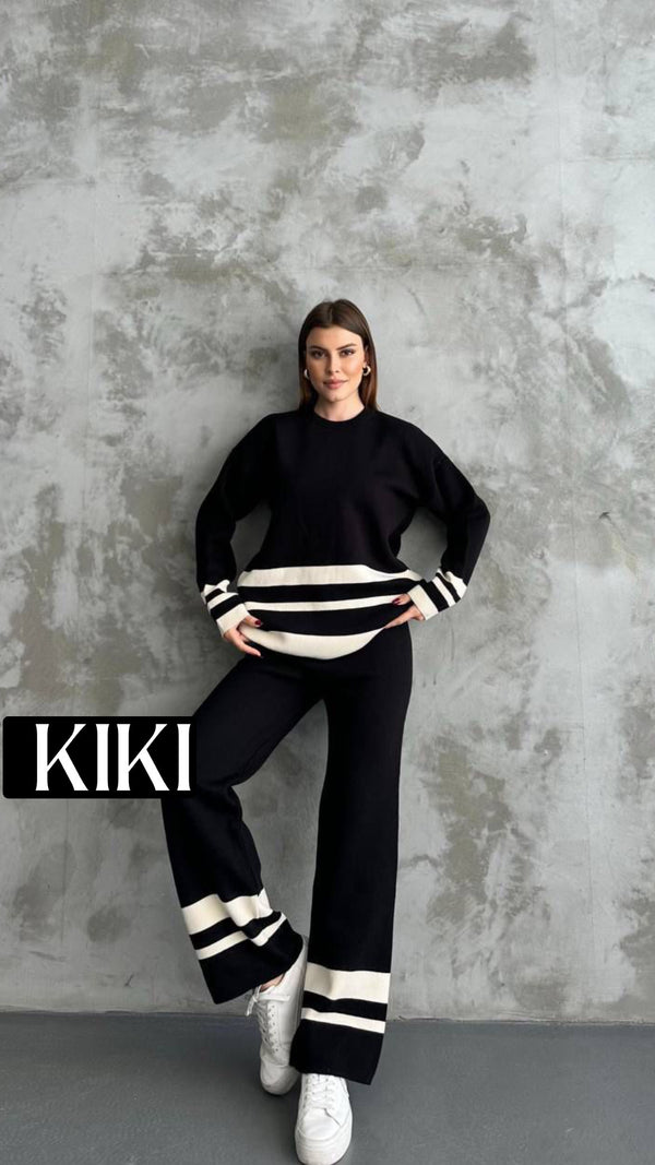 Ensemble tricot contrasté