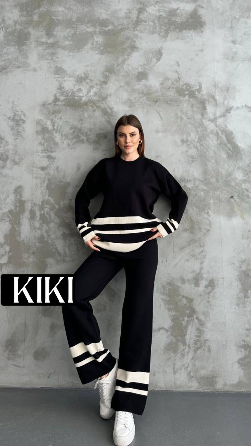 Ensemble tricot contrasté