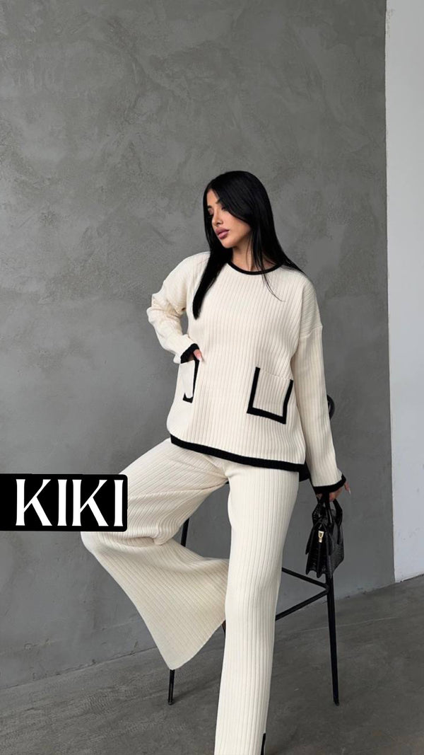 Duo en tricot fendu avec poche élégante