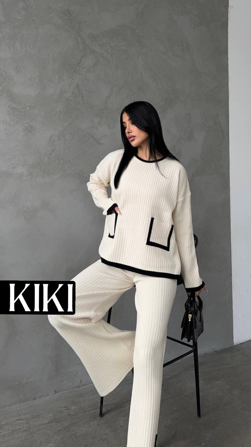 Duo en tricot fendu avec poche élégante
