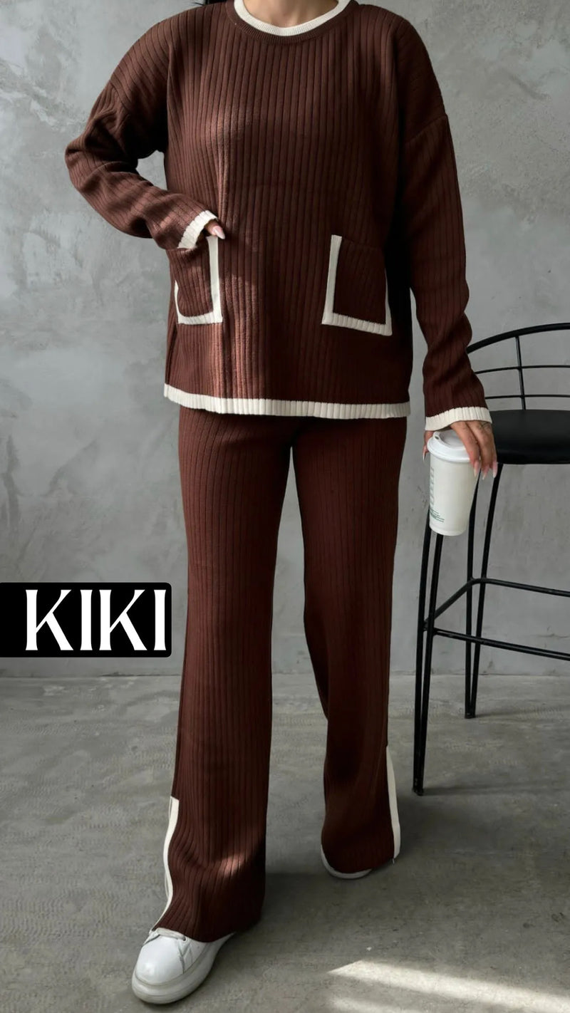 Duo en tricot fendu avec poche élégante