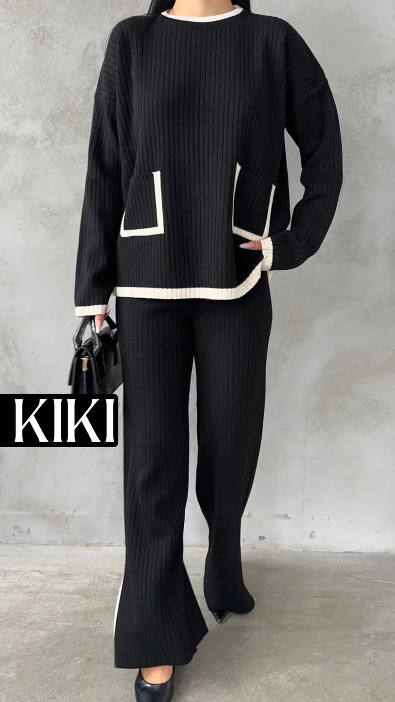 Duo en tricot fendu avec poche élégante