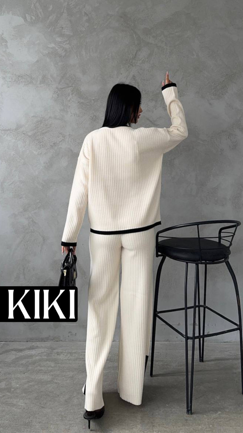Duo en tricot fendu avec poche élégante