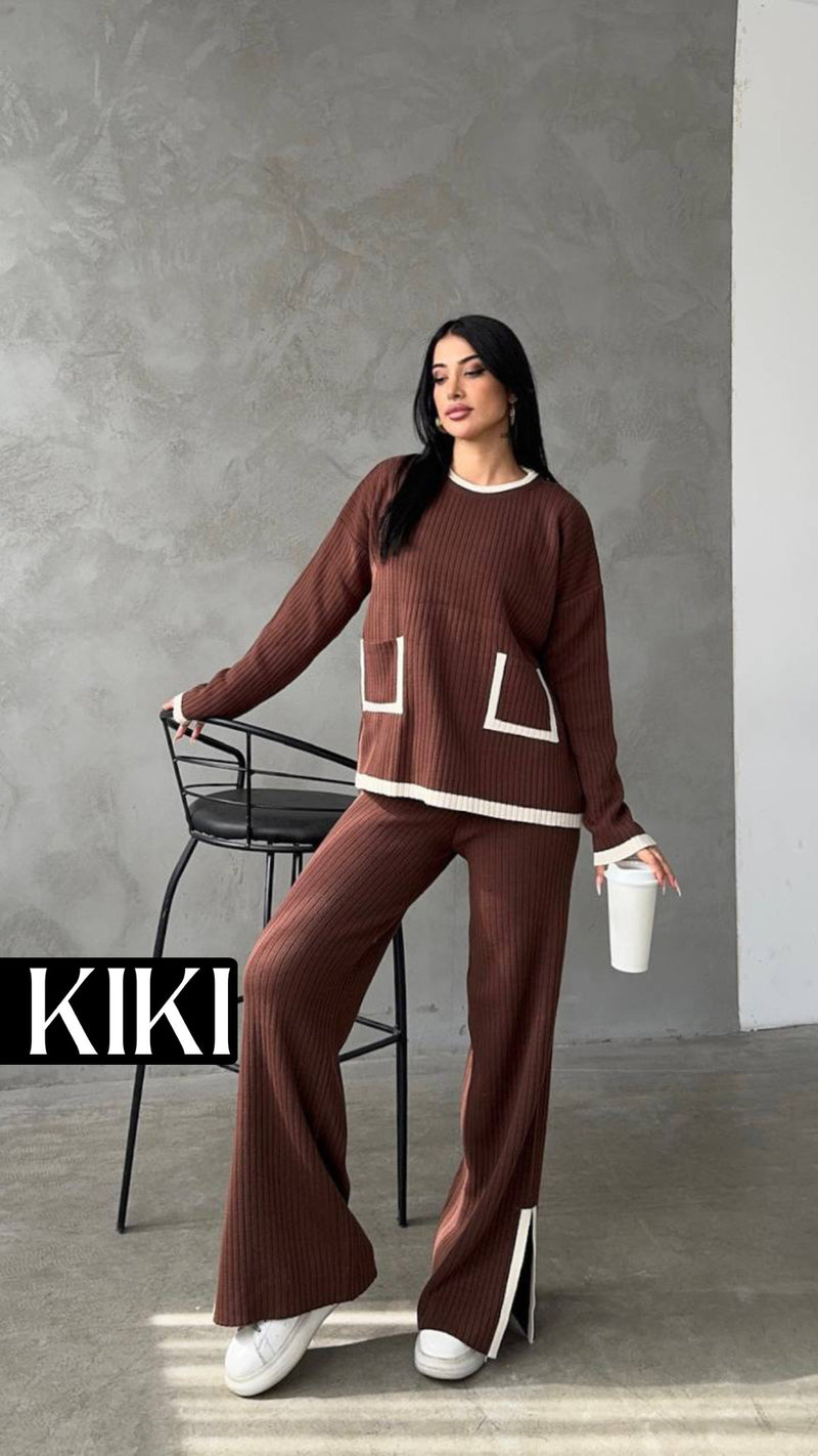 Duo en tricot fendu avec poche élégante