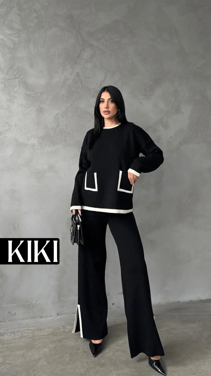 Duo en tricot fendu avec poche élégante
