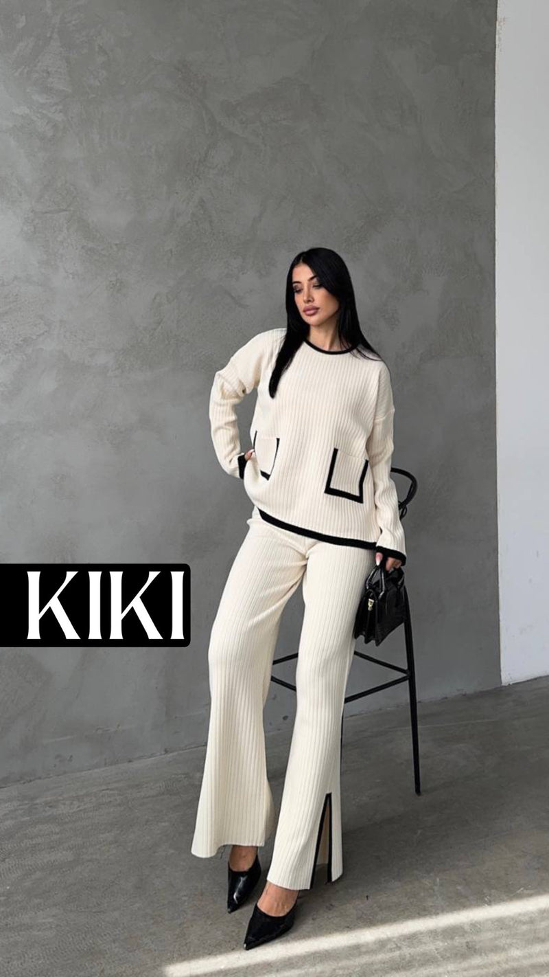 Duo en tricot fendu avec poche élégante