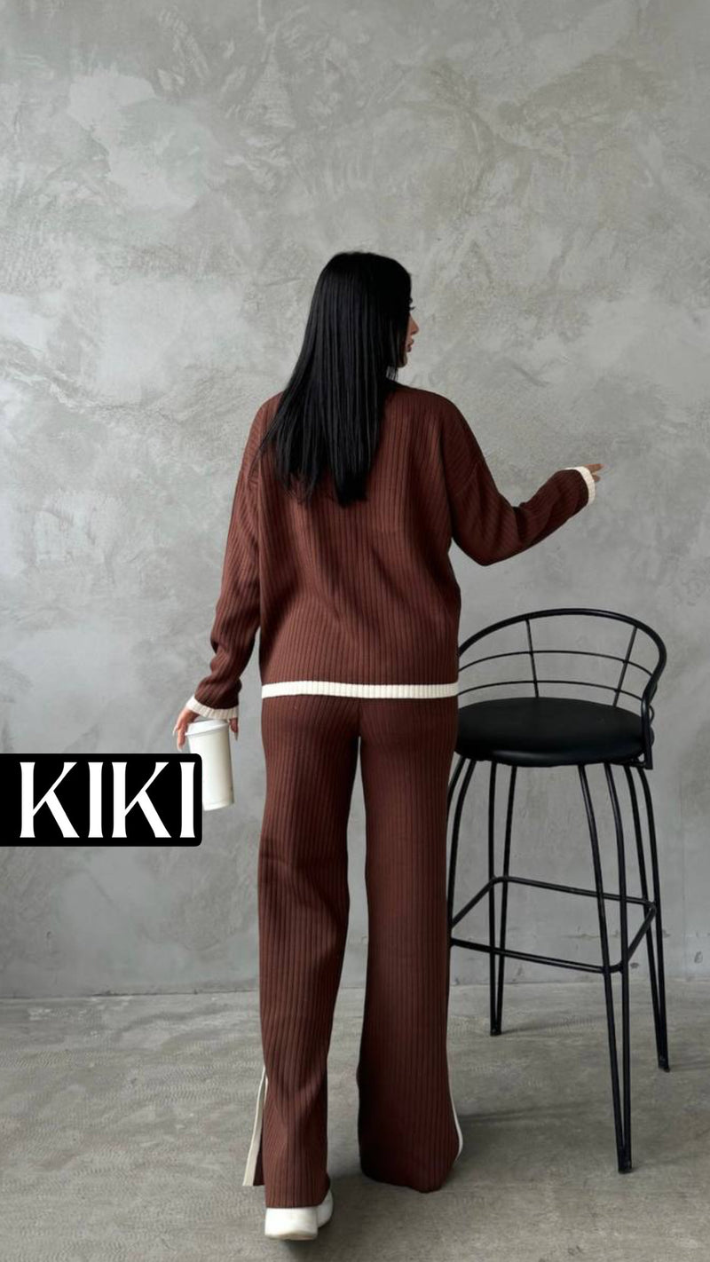 Duo en tricot fendu avec poche élégante