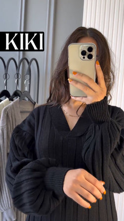 Robe à col V en laine