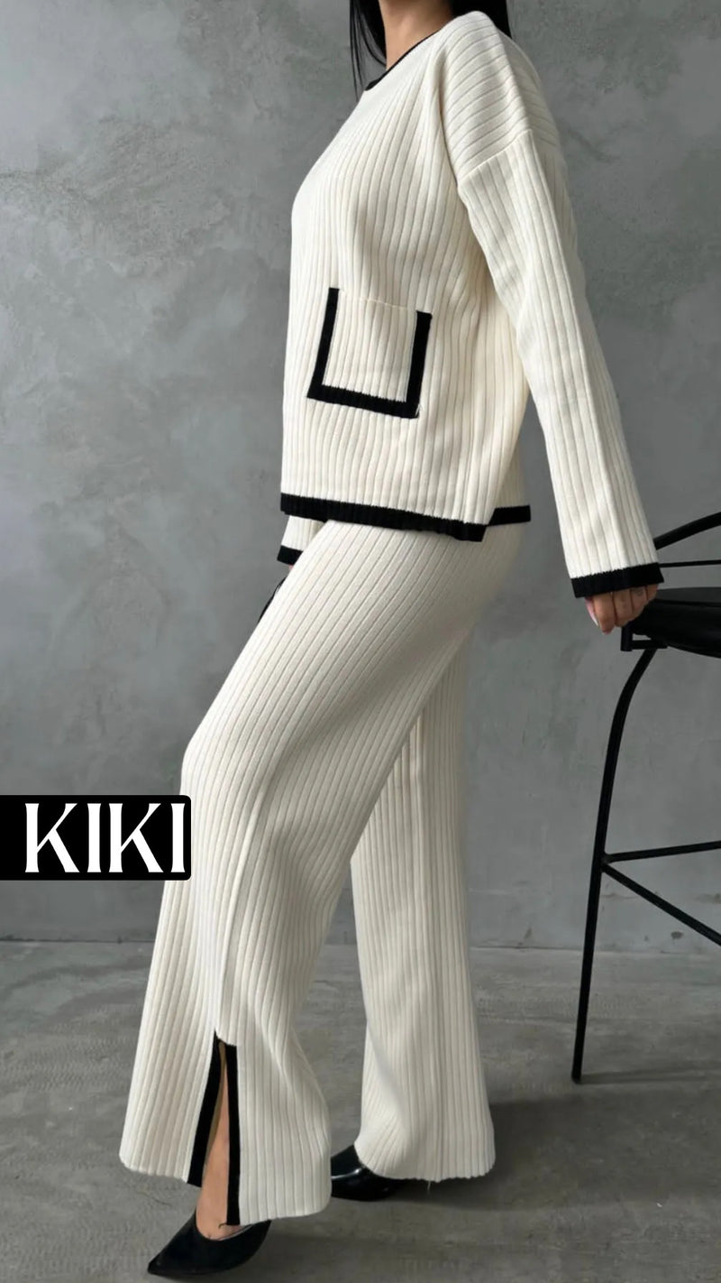 Duo en tricot fendu avec poche élégante