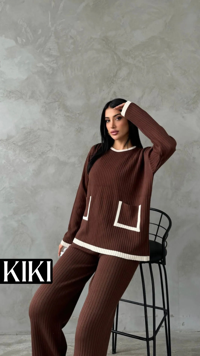 Duo en tricot fendu avec poche élégante