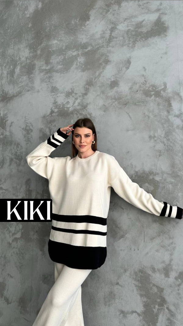 Ensemble tricot contrasté