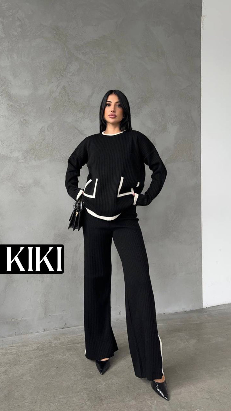 Duo en tricot fendu avec poche élégante